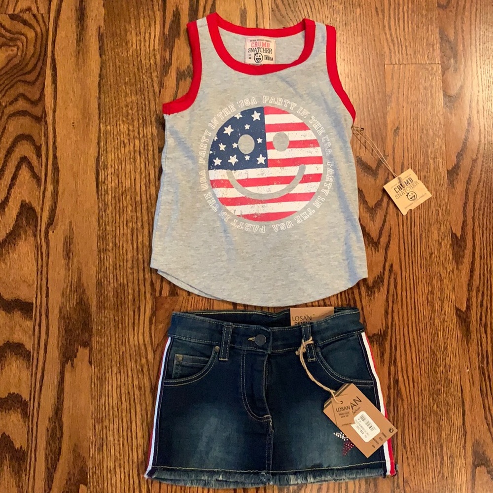 BNWT girls denim skirt and tank top